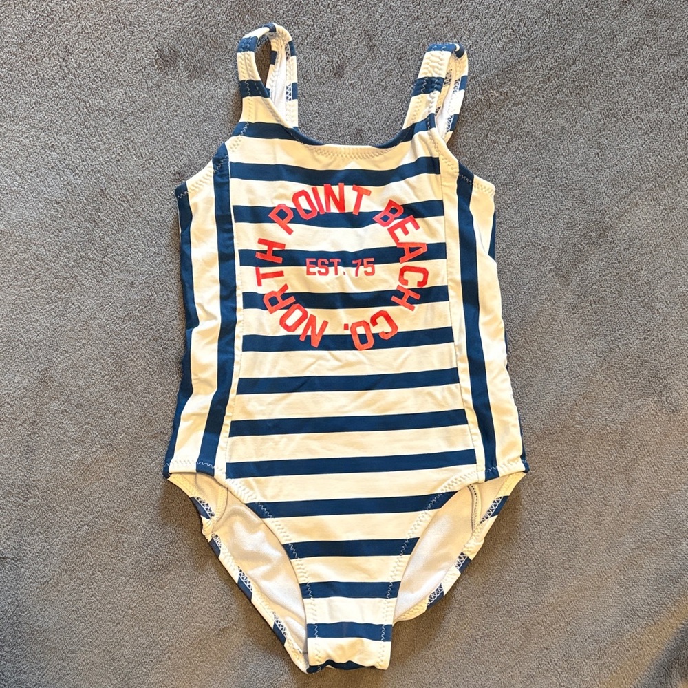 Zara Kids Navy and Cream Striped One Piece Swimsuit
